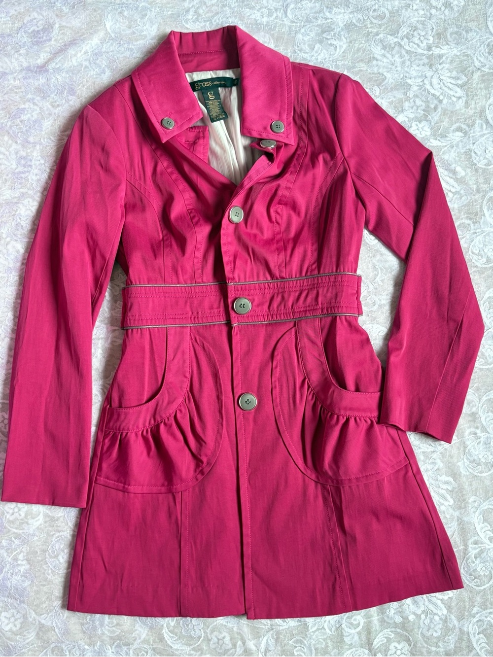 Vintage Grass Collection Hot Pink Mid-Length Fitted Coat Jacket Sz M Barbie Y2K